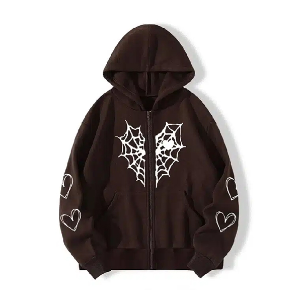 Sp5der Zipper Heart Print Hoodie